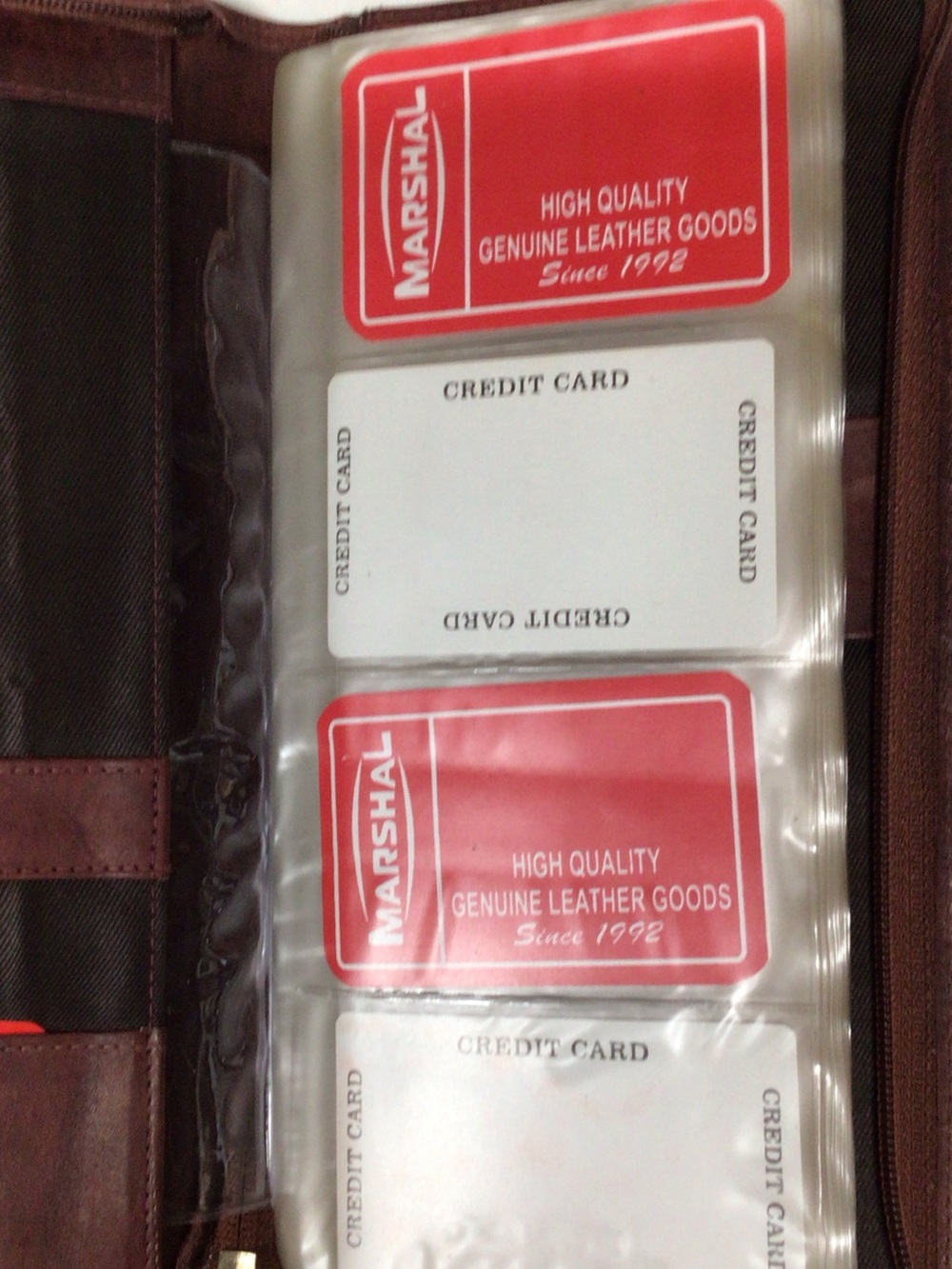 Marshall Brown Leather Card Organizer with Red Accent Cards